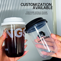 Bedrukte logo wegwerp plastic beker 500ml, food grade, 90mm diameter, frosted PP beker, bubble tea beker, U-vormig, hittebestendig, voor afhaal