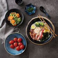 Bol à ramen et nouilles de bœuf en céramique japonaise et coréenne, style vintage, luxe léger, rétro, corps côtelé, conique, compatible micro-ondes