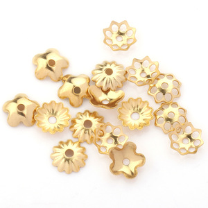 Soporte de Perlas de Acero Inoxidable con Forma de Flor Dorada, Tapa para Cuentas, Fornituras de Joyería DIY, Forma de Pétalo, 12mm - Product Image 1