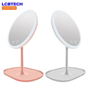 LED化妆镜带灯带储物桌面旋转化妆镜灯可调调光USB化妆镜