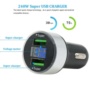 Chargeur de voiture 120W charge rapide 2 ports USB adaptateur pour <span class=keywords><strong>IPhone</strong></span> Samsung Xiaomi chargeurs de charge rapide avec affichage numérique - Product Image 3