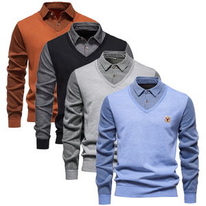Maglione foderato in pile con risvolto a righe a maniche lunghe con scollo a V in maglia spessa maglia Pullover Casual da uomo maglione <span class=keywords><strong>Polo</strong></span> Top - Product Image 6