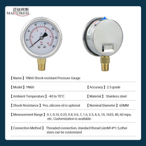 มาตรวัดความดันของเหลวที่เติมด้วยแรงสั่นสะเทือนพร้อมการเชื่อมต่อ ZG1/4สำหรับเครื่องอัดอากาศและปั๊มลม - Product Image 4