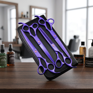 Ensemble de ciseaux de coiffure professionnels, acier inoxydable violet, lame tranchante, manche long, pour droitiers, outils de salon pour effiler les cheveux - Product Image 2