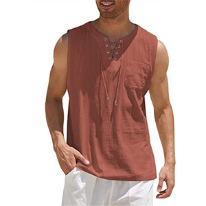 Spot Supply Fashion Trend New Polyester/Cotton Lace Print Breathable Quick Dry Casual Leisure <strong>Beach</strong> Holiday <strong>Men's</strong> <strong>Vest</strong> - Product Image 3
