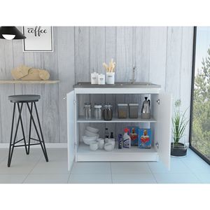 Armoire de cuisine et meuble utilitaire rectangulaire blanc à 2 portes - Product Image 2
