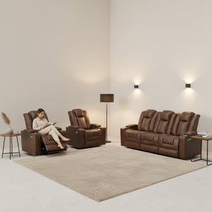 Conjunto de sofá reclinable eléctrico con luz LED, sofá con altavoz Bluetooth, sofá reclinable para sala de estar, sofá reclinable de cuero de lujo - Product Image 1