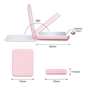 Miroir de maquillage compact rechargeable à LED, miroir de poche, miroir portable pliable, petit miroir miniature avec interrupteur à 3 couleurs de lumière - Product Image 4