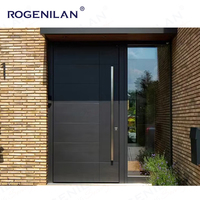 Puerta de Entrada de Seguridad de Aluminio Estilo Americano Moderno Rogenilan, Puertas Pivotantes Principales Antirrobo para Exteriores de Viviendas