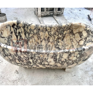 Misura su misura intagliato a mano di lusso in marmo naturale Freestanding pietra solida superficie vasca da bagno per adulti Calacatta ammollo Viola vasca da bagno - Product Image 2