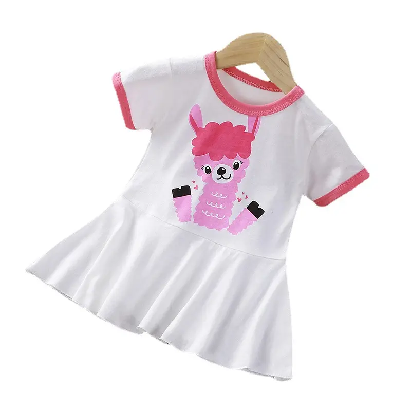 D1206TA50 precio al por mayor verano manga corta pulóver algodón bebé niña vestido Mini deporte falda vestidos Sehe moda