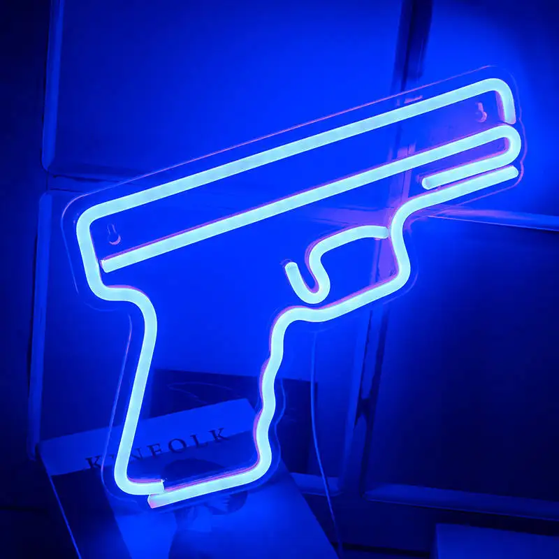 Letrero de neón Led en forma de pistola MOQPistol, lámpara de luz nocturna con Usb, con interruptor para decoración de sala de juegos