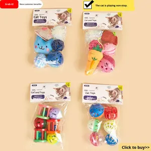 Jouet pour chat en plastique, ensemble de balles avec cloche, avec herbe à chat résistante aux griffes, design de souris réaliste, jouet <span class=keywords><strong>interactif</strong></span> pour animaux de compagnie - Product Image 3