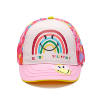 Casquette de baseball pour enfants en gros, motif dessin animé, impression arc-en-ciel souriant, broderie appliquée, visière incurvée, chapeau de protection solaire d'été