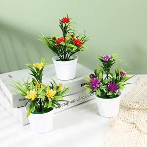 Pot artificiel vert en pot Faux plantes à fleurs 5 petits Lotus vert Simulation bonsaï bureau mariage décoration de la maison - Product Image 3