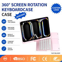 Casing Keyboard Desain Terpisah Putar 360 Derajat dengan Touchpad Backlit untuk Samsung Tab, Cover BT Magnetik Lepas Pasang OEM