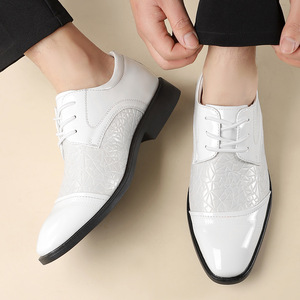 Chaussures Richelieu en cuir blanc pour hommes, à bout pointu, motif géométrique, pour mariage, à lacets, semelle extérieure en caoutchouc, collection printemps - Product Image 1
