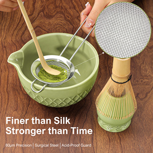 Juego de Té Matcha Tradicional Japonés de Cerámica de 7 Piezas, Cerámica de Porcelana Verde con Forma de Rombo, Batidor de Bambú, Cuchara para Té Matcha - Product Image 3