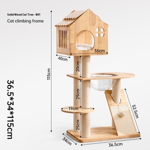 Duurzame, milieuvriendelijke, moderne kattenboom van massief hout & sisal, ruimtecapsule klimrek krabpaal, leuk kattenhuis 115cm 4-laags - Product Image 6