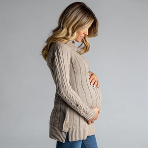 Maglione di maternità in maglia di cavo classico in misto cotone morbido <span class=keywords><strong>collezione</strong></span> autunno/inverno con comodi pannelli laterali per l'allattamento - Product Image 4