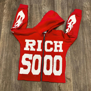 Sweat à capuche pour homme de haute qualité 100% coton, style Y2K délavé, respirant, coupe ample, ourlet brut, fermeture éclair personnalisée, appliqué brodé, hiver - Product Image 2