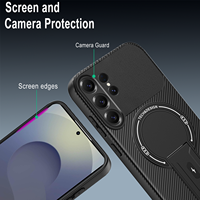 Étui avec béquille pour Samsung Galaxy S26 Ultra S26 Plus S25 Edge S24 FE S23 S22, coque de téléphone magnétique en TPU texturé en fibre de carbone