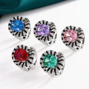 High Quality Jewelry Eco-friendly Copper Silver Plated 10*12mm Green Zircon Unique Spiral Design <b>Rings</b> for Bold Creative Style - Product Image 5