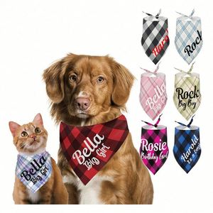 Bandana triangulaire à carreaux personnalisable avec nom de chien, foulard pour animaux de compagnie, bandana personnalisé avec logo pour chat et chien - Product Image 1