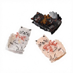 Nuevas Pinzas para el Cabello con Diseño de Gato de la Suerte y Lazo, de Acetato, 8.4x6cm, Accesorios de Moda para Uso Diario para Mujeres - Product Image 2