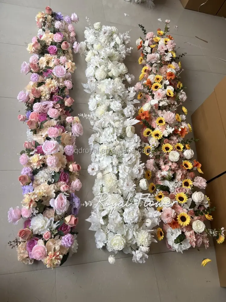 Stage Table Popular Event Decorated Floral Table Runner Silk White Artificial Flower Table Runner Wedding Arch Flower