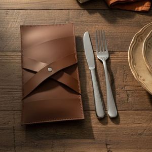 Pu Leather <b>Flatware</b> Sets Cutlery Pouch Reusable Craftsman Design Business Gift - Product Image 3