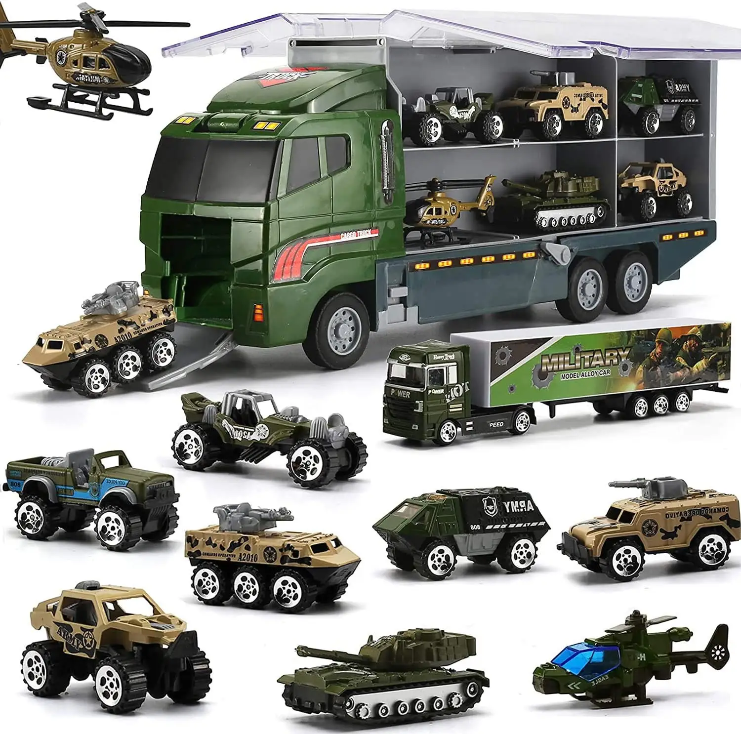 EPT Offre spéciale Jeu de poste de police pour enfant Véhicule de l'armée Mini Battle Set Die Casting Toys Car Carrier Truck Toy