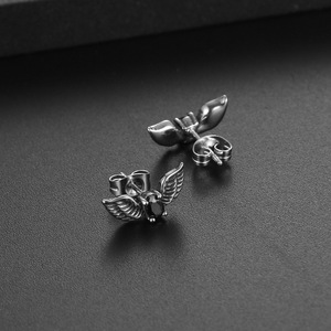 Wings <b>Stud</b> Earrings Micro Insert <b>Titanium</b> Steel Geometric Design CF144 - Product Image 3