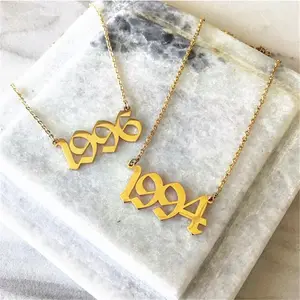 wholesale New Fashion stainless steel 18k gold plated birth year necklace women