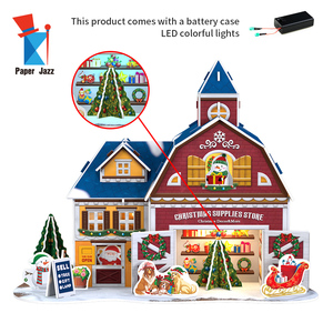 Maison <span class=keywords><strong>de</strong></span> <span class=keywords><strong>Village</strong></span> <span class=keywords><strong>de</strong></span> Noël pour enfants décoration et enseignement bricolage avec lumière LED chalet musical EPS mousse 3D Puzzle papier modèle jouet - Product Image 3
