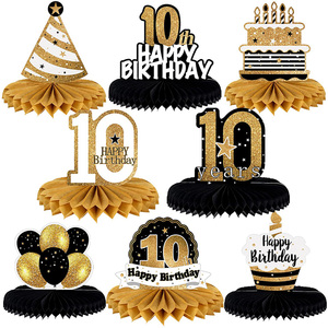 Decorazioni per Festa di 10° Compleanno, Centrotavola a Nido d'Ape Oro Rosa, Insegna 'Cinque Anni di Età', Accessori per Foto - Product Image 3