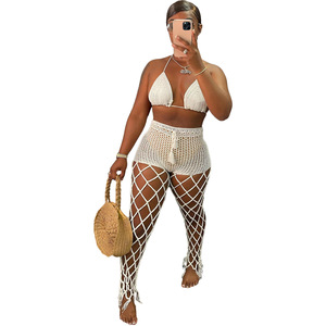 Summer Sexy Two Piece Set Women Crotchet Bikini Bra and Pants Set Beachwear Hollow Out See Through <strong>Fishnet</strong> Summer <strong>Outfits</strong> - Product Image 4