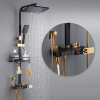 Ensemble de douche mural thermostatique intelligent à affichage numérique, style contemporain de luxe, avec robinets chromés mats à poignée unique