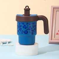Gobelet isotherme en acier inoxydable 316 à double paroi avec poignée et paille, motif léopard, pour café et thé glacé, usage quotidien