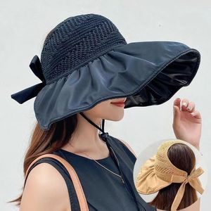 Sombrero de Sol de Verano para Mujer, Ala Ancha, Transpirable, Tejido, con Protección Facial, Protección UV para Exteriores, Color Rosa, Amarillo, Caqui, Café - Product Image 2