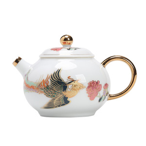 Théière en porcelaine blanche Shangyan Dehua, motif Phénix, forme Xishi, avec couvercle, théière à main - Product Image 5