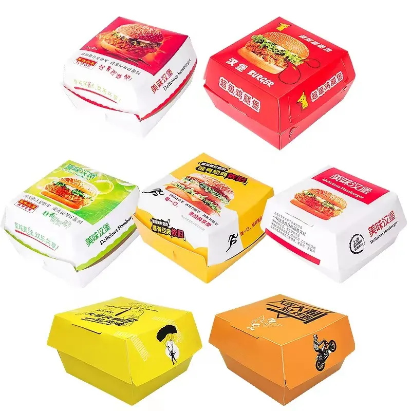 Biểu tượng tùy chỉnh chiên gà ăn trưa hộp lớn vỏ sò Hamburger hộp Takeaway Hot Dog giấy bao bì Burger hộp
