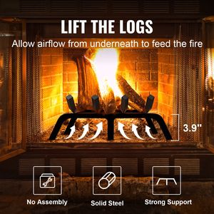DB, venta al por mayor, rejilla para troncos de chimenea de 18 pulgadas de alta resistencia con 6 patas de soporte, barras de acero con recubrimiento de polvo sólido de 3/4 pulgadas, soporte para leña - Product Image 5