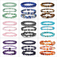 Ensemble de 3 bracelets en pierres naturelles de 8 mm, unisexes, perles rondes, empilables, pour un usage quotidien, cadeau de vacances