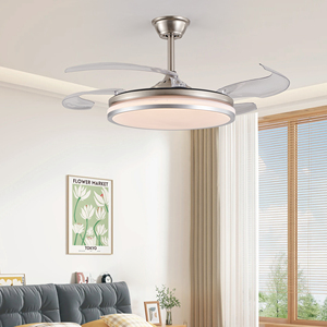 Lampu Kipas langit-langit LED 42 inci, Kit baling-baling Modern dapat ditarik nikel dengan Remote - Product Image 2