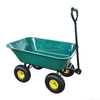 Chariot de jardin à benne basculante en acier avec pneus pneumatiques en caoutchouc à quatre roues, certifié CE, avec revêtement en poudre, capacité de charge de 300 kg