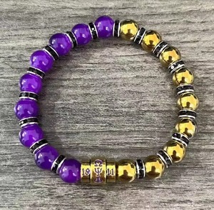 パープルゴールドOmegaa Phi Beta Alpha Phi Delta Sigma Psi男性ギリシャの友愛弾性ブレスレット翡翠天然石ビーズブレスレット - Product Image 1
