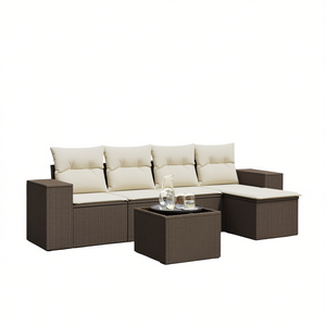 Conjunto de Sofá de Jardín de Ratán PE Marrón con Patas Ajustables, Muebles de Exterior de Diseño Contemporáneo, Cojines de Espuma de Alta Densidad - Product Image 1