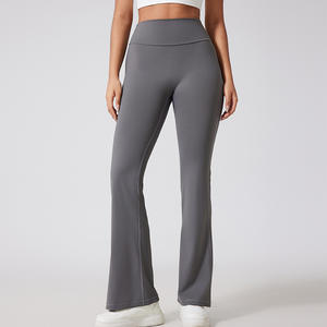 Pantalones de Fitness Lulu de cintura alta para mujer, pantalones deportivos de secado rápido para correr, pantalones de Yoga acampanados de melocotón, bolsillo de carga, patrón sólido - Product Image 4