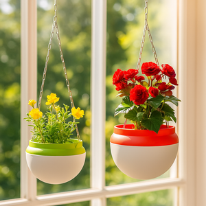 Pot de fleurs suspendu auto-arrosant en plastique avec chaîne, pour intérieur et extérieur, panier suspendu décoratif pour jardin, petite taille - Product Image 4